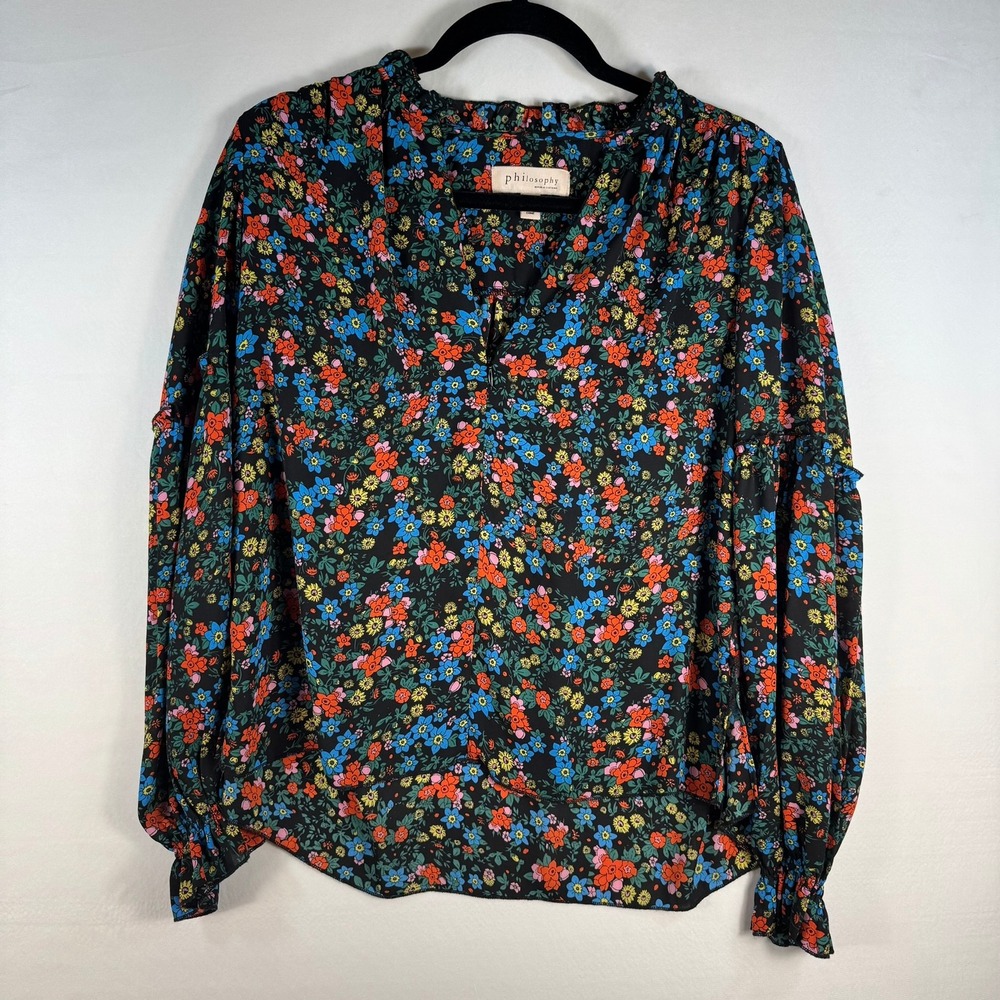 Philosophy Republic Clothing Womens Small Floral Blouse Multi Color Ruffle Top